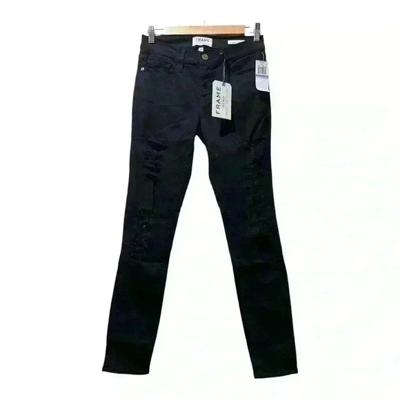 🆕FRAME Denim Le Color Ripped in Film Noir. Le Skinny de Jeanne. NWT